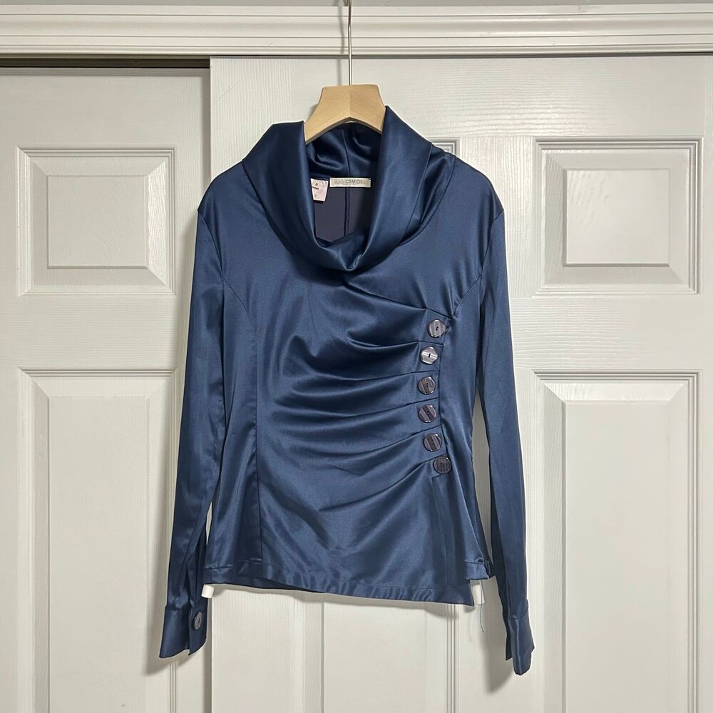 Navy NaraCamicie Ruffled Silk like Blouse